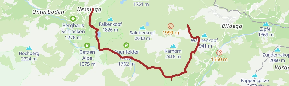 Route map: Warth | Vom Steffisalp-Express über Bürstegg zum Körbersee nach Schröcken/Nesslegg